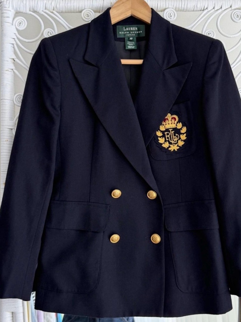 Lauren Ralph Lauren Navy Crest Double-Breasted Blazer with Gold Buttons